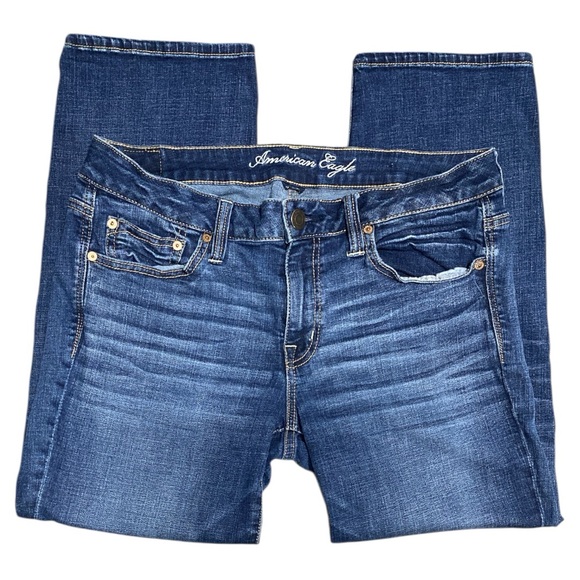AEO American Eagle Outfitters Boy Fit Stretch Blue Relax Mid-rise Jeans Size 10 - Picture 6 of 13